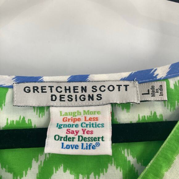 Gretchen Scott Designs Arabesque Tunic Top Blue Green Artsy Coastal Large Cotton - Picture 4 of 13